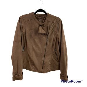 New ODYN Faux Suede Moto Jacket Brown Large L